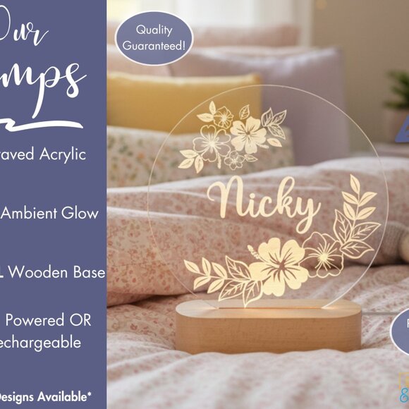 Hawaii Flower LED Name Lamp • Personalized Light-Up Sign • Boho Gift - Picture 3 of 8